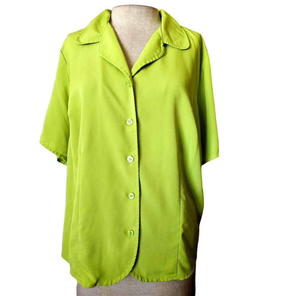 Green Button Up Short Sleeve Blouse Size 14